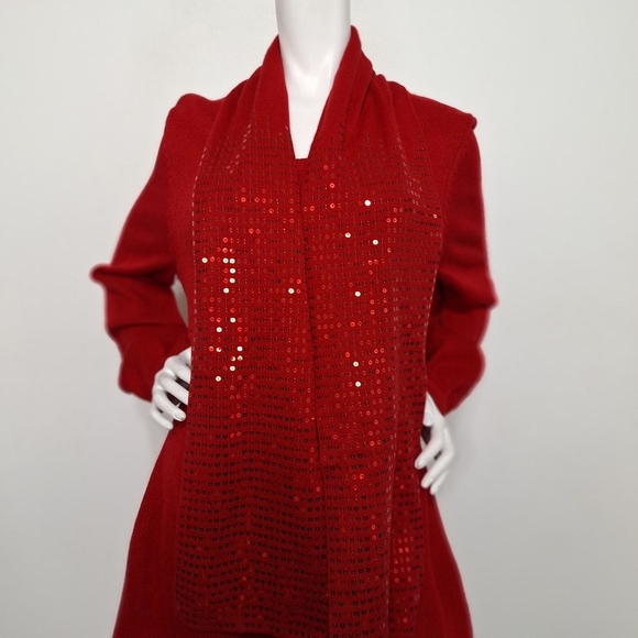 Style & Co. Red Babydoll Long Sleeve Sweater Dress With Detachable Scarf Size L - Picture 4 of 12